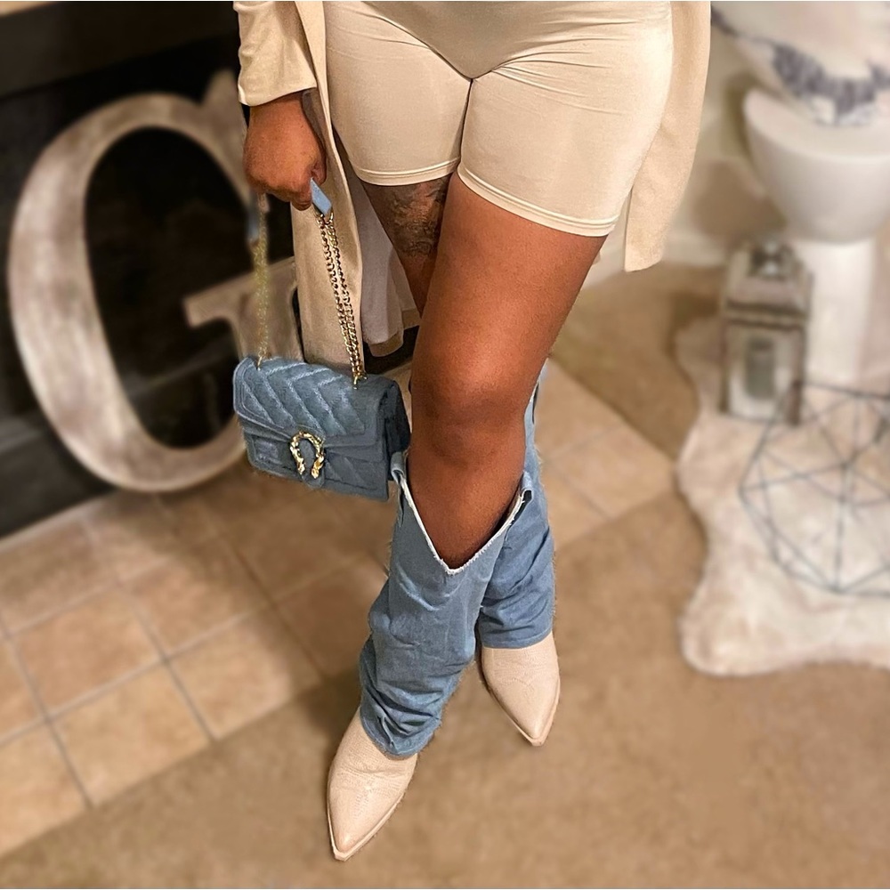 Denim & Nude Cowgirl Boots